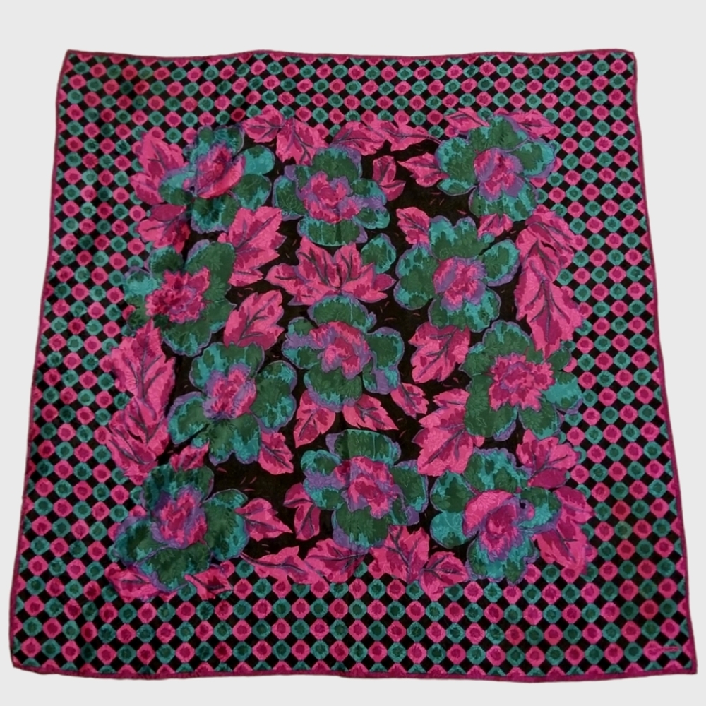 Vintage Albert Nipon Silk Scarf Hand Rolled Flora… - image 1